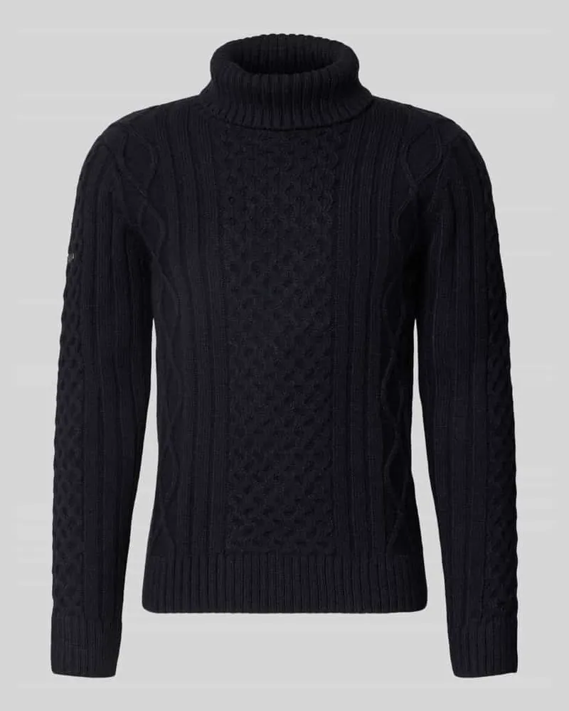 Superdry. Rollkragenpullover mit Zopfmuster Dunkelblau