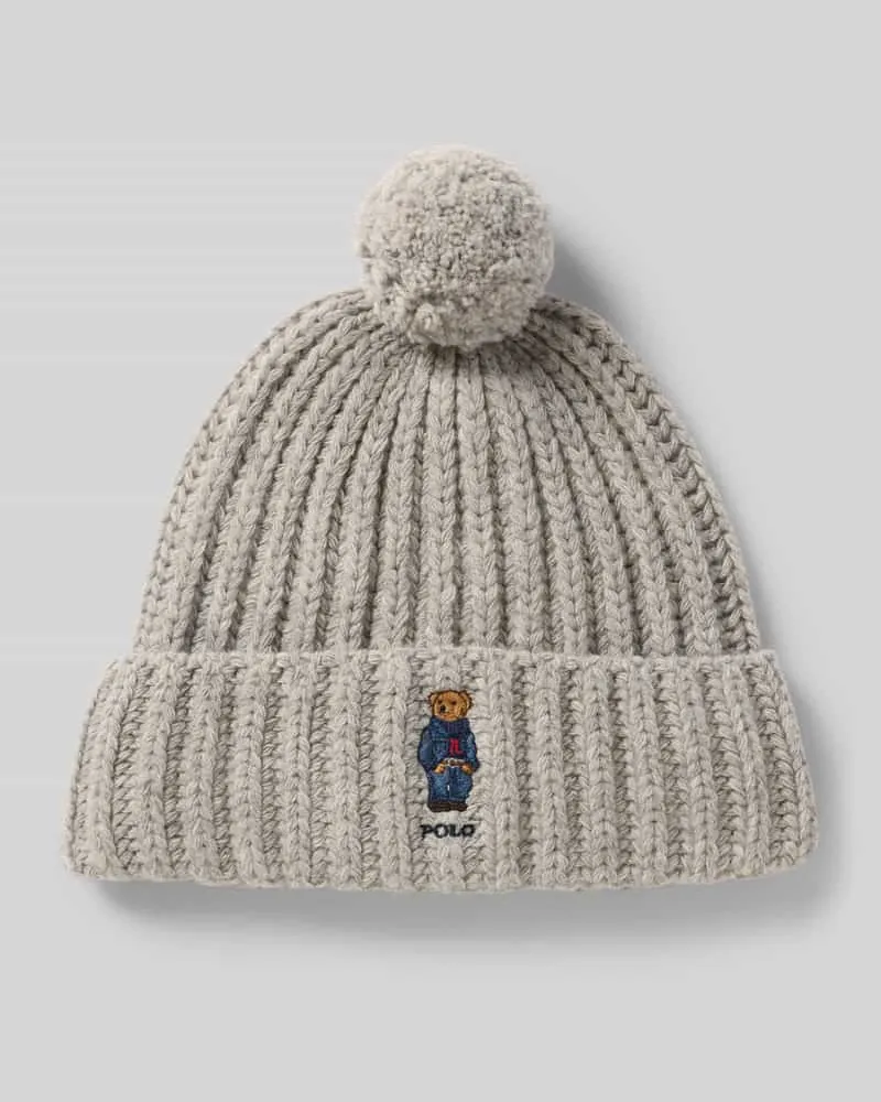 Ralph Lauren Wollmütze mit Motiv-Stitching Modell 'DENIM BEAR Hellgrau
