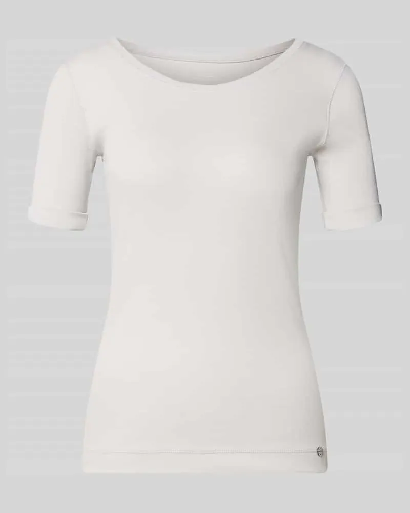 Marc Cain T-Shirt mit Rundhalsausschnitt und Label-Detail Stein