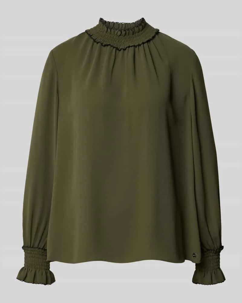 Marc Cain Regular Fit Bluse mit Stehkragen und Smok-Details Khaki