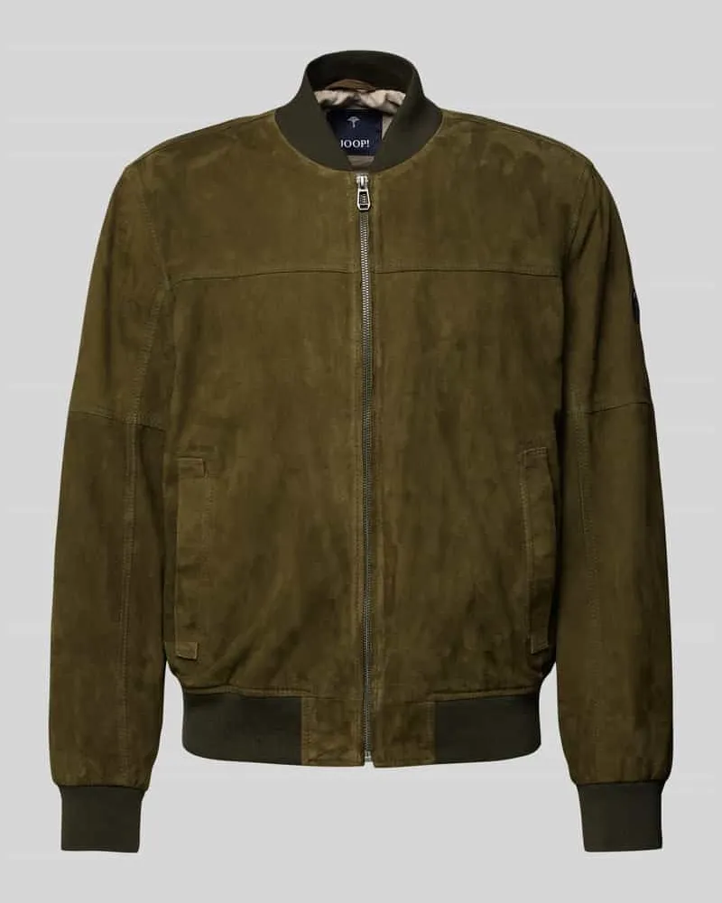 JOOP! Lederblouson mit Stehkragen Modell 'Pios Oliv