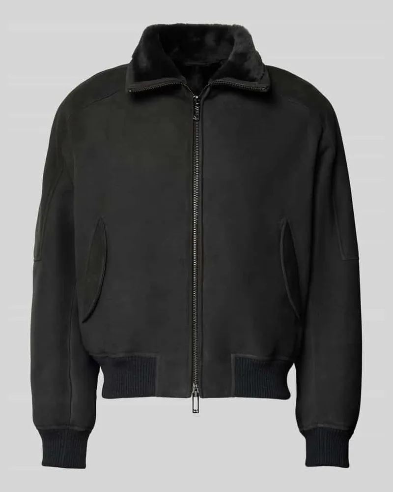 Emporio Armani Lederjacke mit Zweiwege-Reißverschluss Schlamm