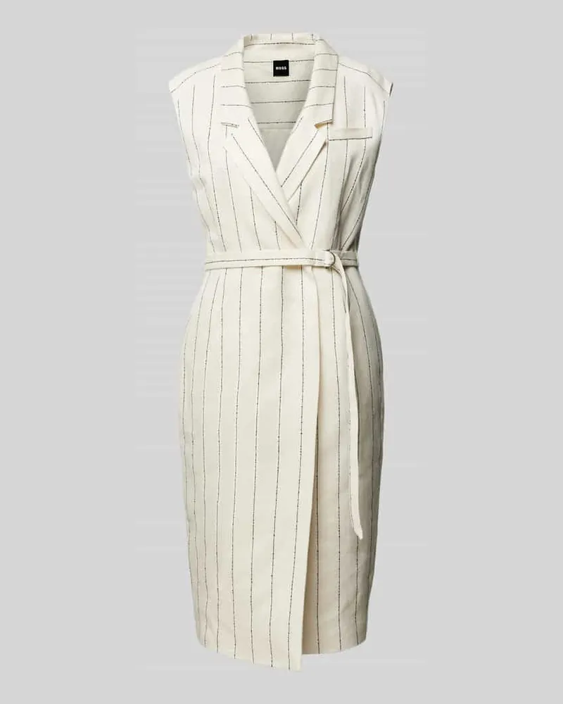 HUGO BOSS Knielanges Leinenkleid in Wickel-Optik Modell 'Drupe Offwhite