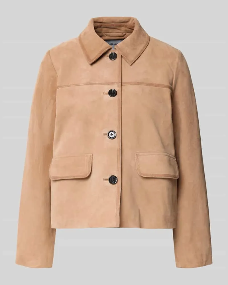 More & More Lederjacke aus Ziegenvelours mit Pattentaschen Sand