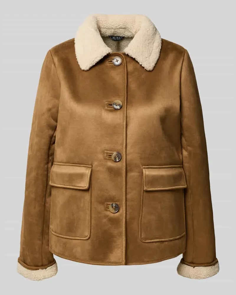 Ralph Lauren Jacke mit Futter aus Teddyfell und Pattentaschen Camel