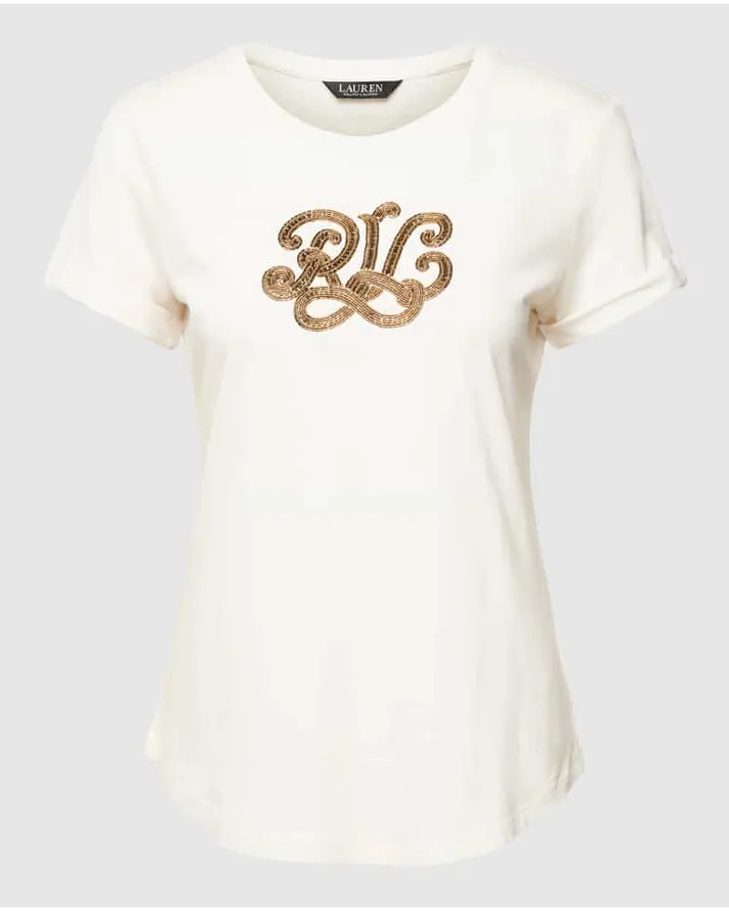 Ralph Lauren T-Shirt mit Label-Paillettenbesatz Modell 'HALLY Offwhite