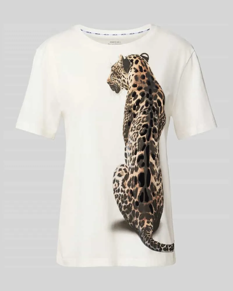 Marc Cain Regular Fit T-Shirt aus reiner Baumwolle mit Animal-Print Offwhite