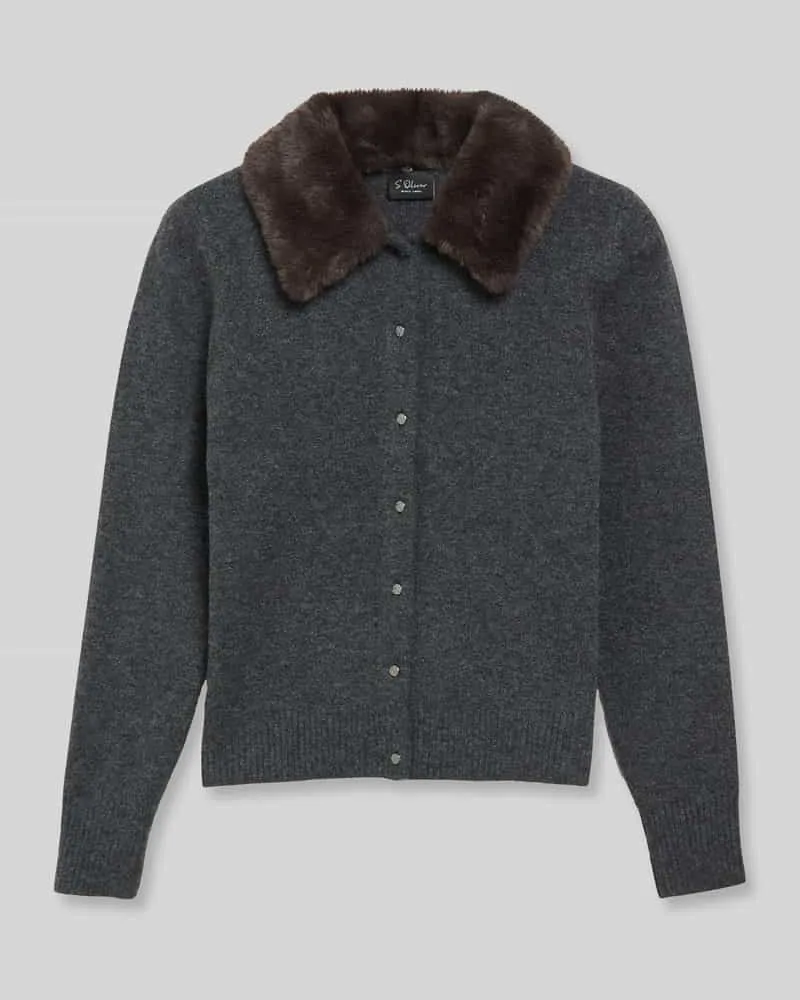 S.Oliver Regular Fit Strickjacke mit Woll-Anteil Anthrazit