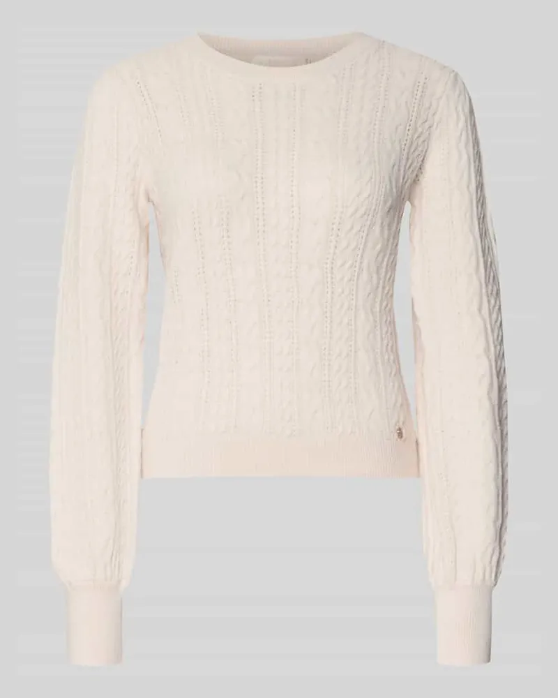 Guess Regular Fit Strickpullover mit Zopfmuster Ecru