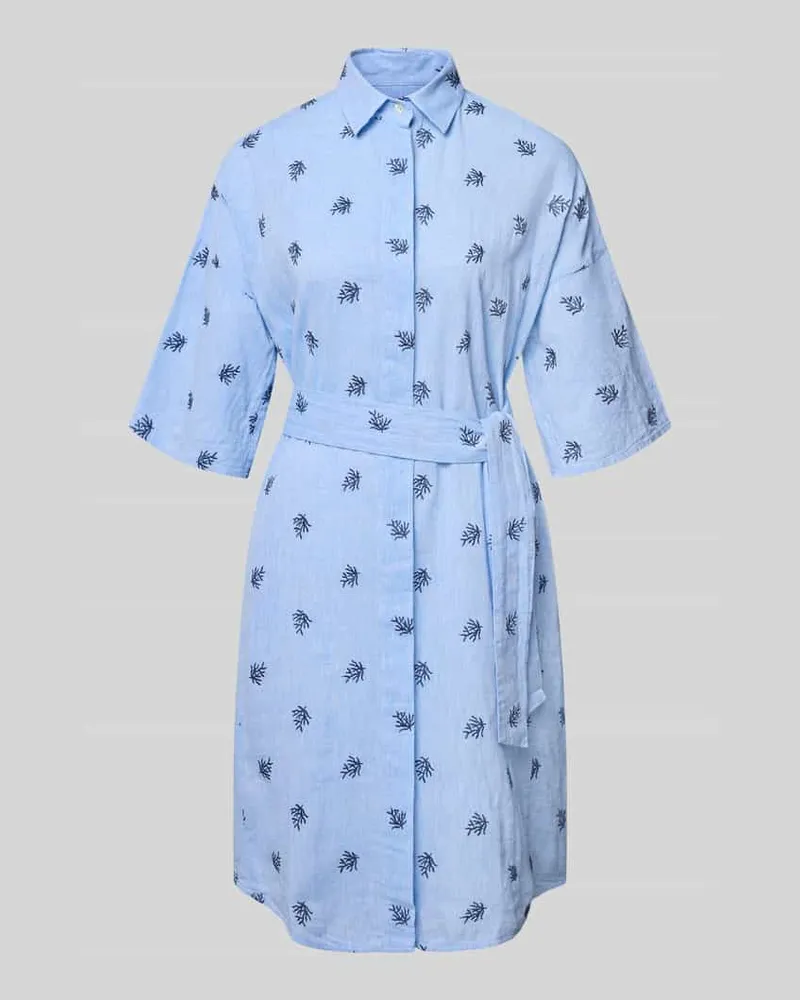 0039 Italy Knielanges Hemdblusenkleid mit Bindegürtel Modell 'DERBY Bleu