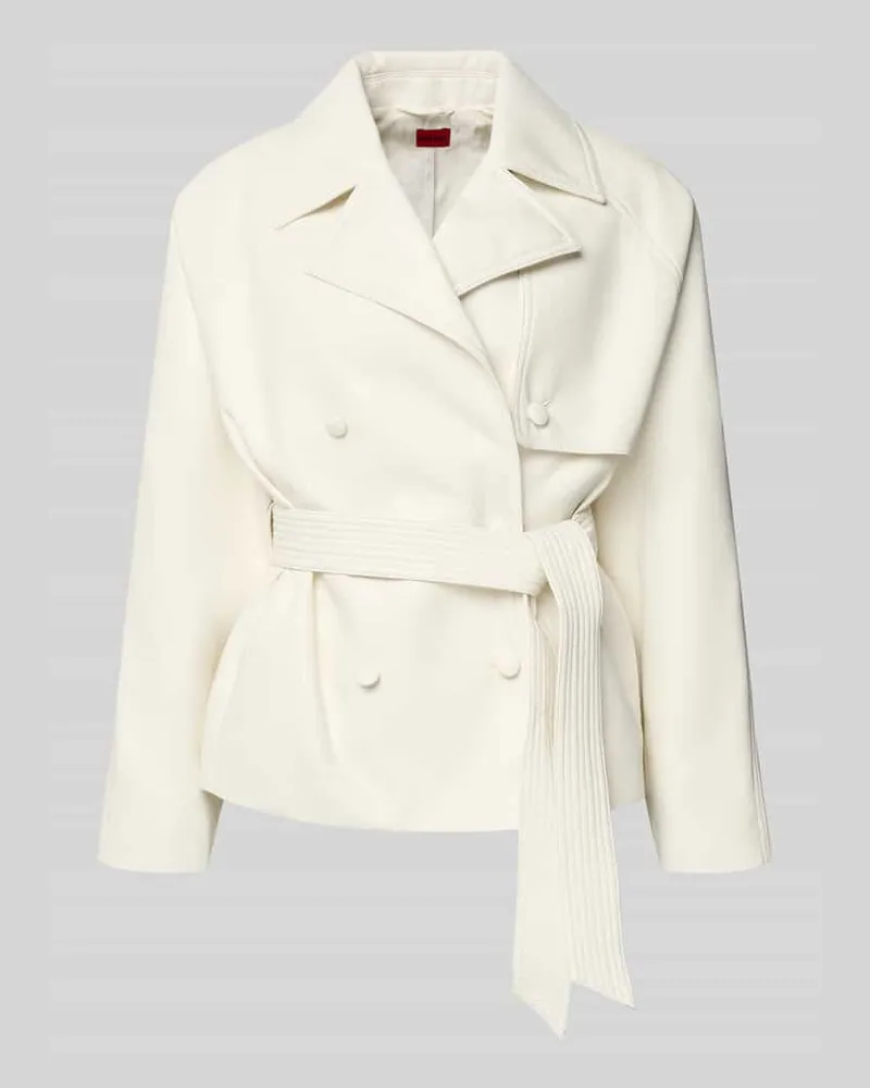 HUGO BOSS Regular Fit Kunstlederjacke mit Bindegürtel Modell 'AISANDI Offwhite