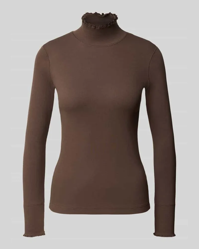 Marc Cain Langarmshirt mit Rüschenkragen Mittelbraun