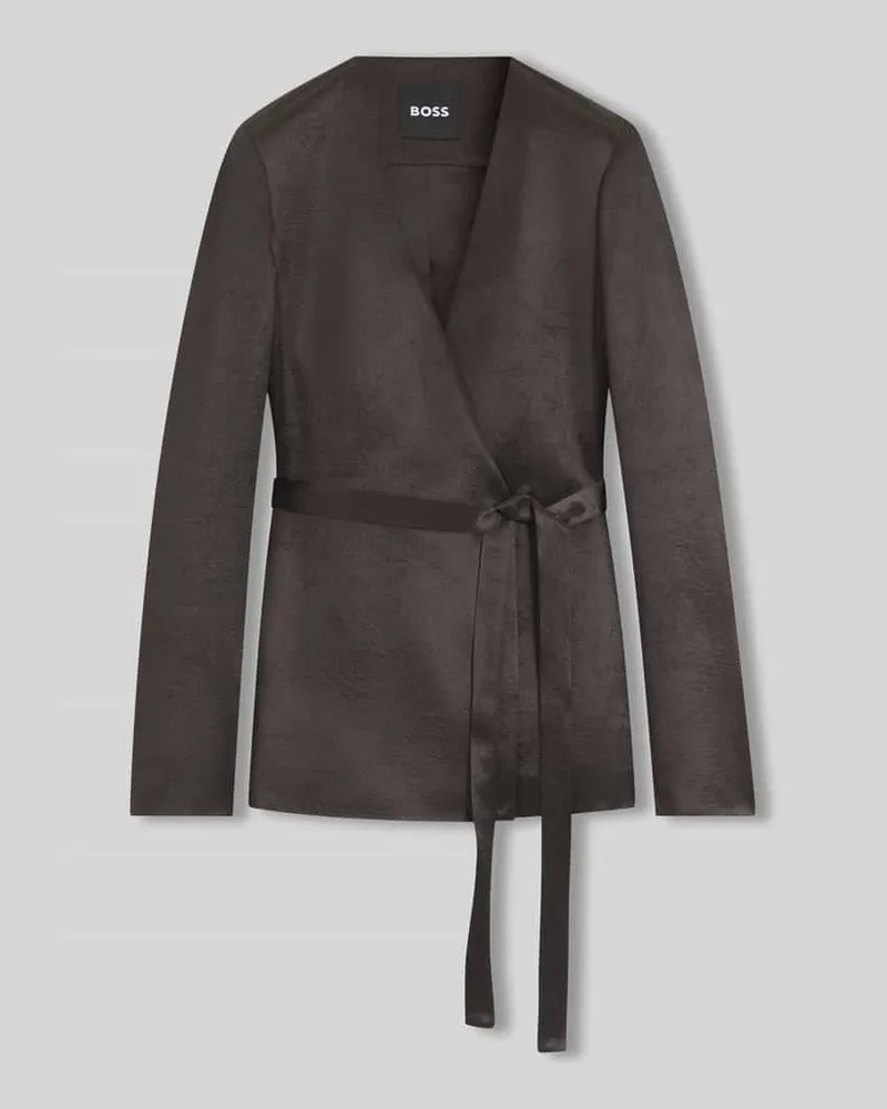 HUGO BOSS Slim Fit Blazer mit Bindegürtel Dunkelbraun