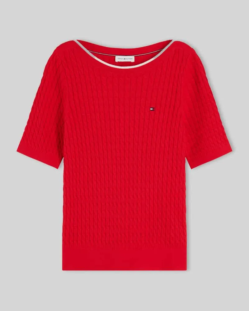 Tommy Hilfiger Regular Fit Pullover aus reiner Baumwolle mit kurzen Ärmeln Rot