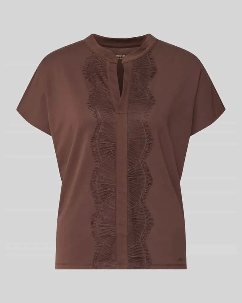 Marc Cain Regular Fit Bluse aus Baumwoll-Mix mit Spitzenbesatz Dunkelbraun
