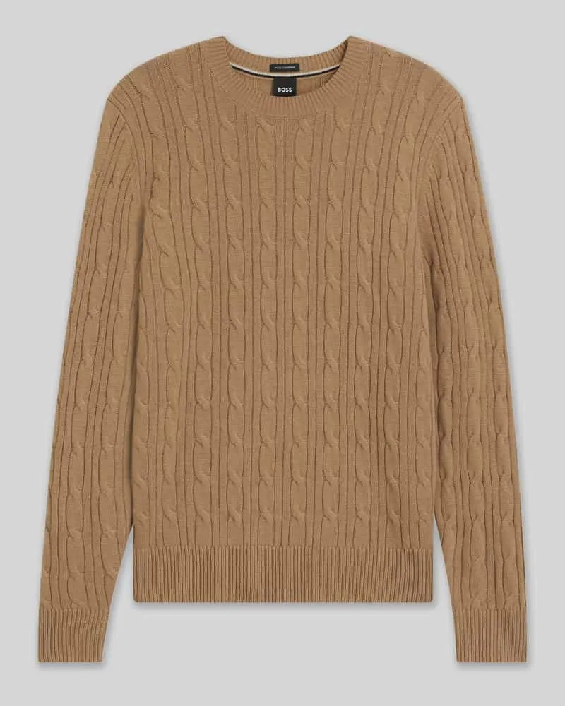 HUGO BOSS Regular Fit Strickpullover aus Schurwoll-Kaschmir-Mix Modell 'HETICO Beige