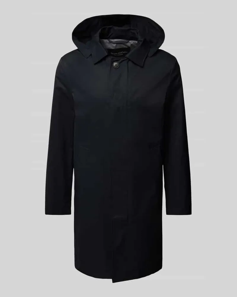 Marc O'Polo Relaxed Fit Kurzmantel aus Baumwoll-Mix mit abnehmbarer Kapuze Marine