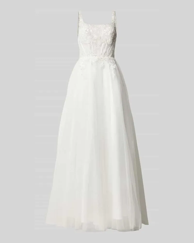 Unique Abendkleid mit Spitzen- und Paillettenbesatz Offwhite