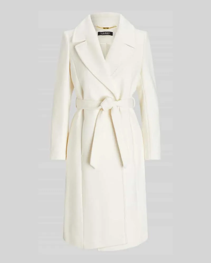 Ralph Lauren Mantel aus Wolle mit Bindegürtel Offwhite
