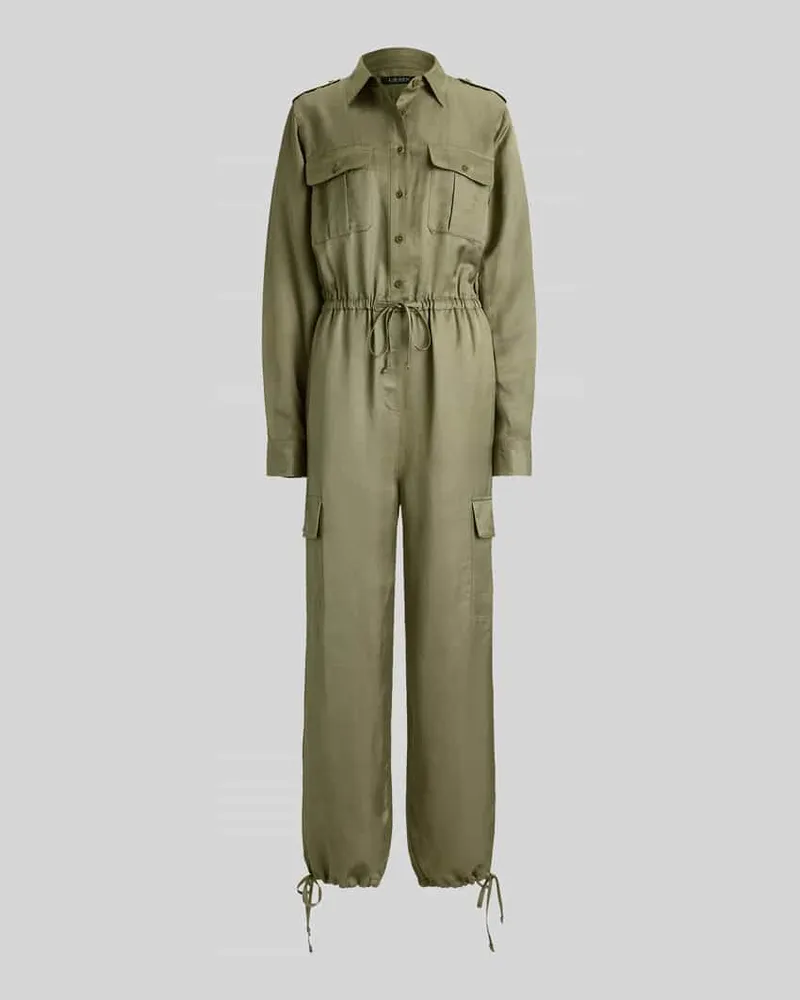 Ralph Lauren Relaxed Fit Jumpsuit aus Viskose-Leinen-Mix Khaki