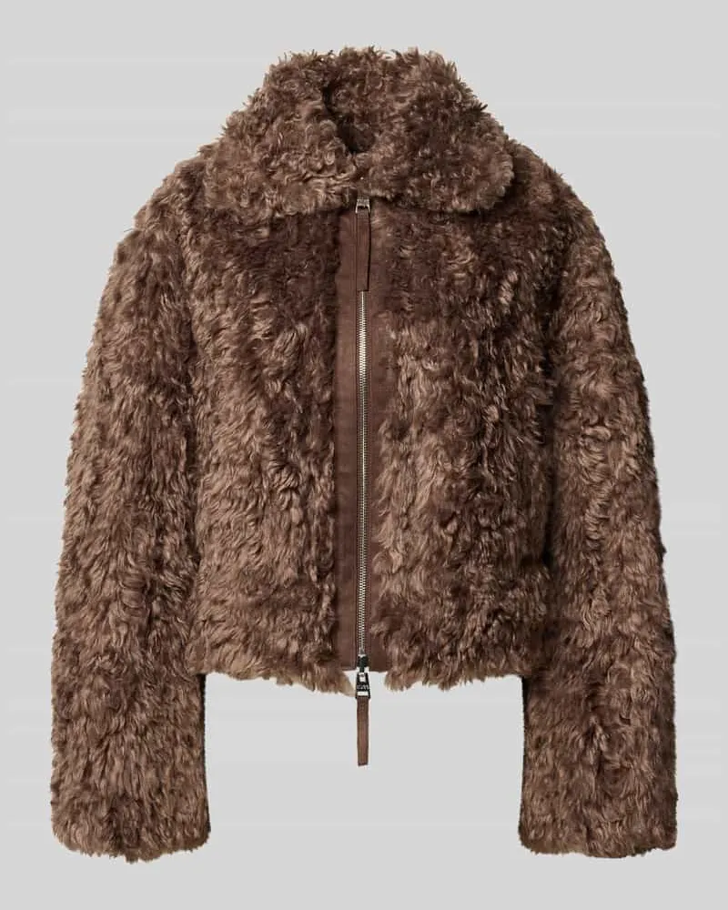 HUGO BOSS Regular Fit Teddy- / Webpelzjacke mit Umlegekragen Modell 'Amoa Beige