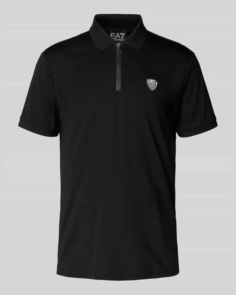 EA7 Regular Fit Poloshirt mit Reißverschluss und Label-Patch Black