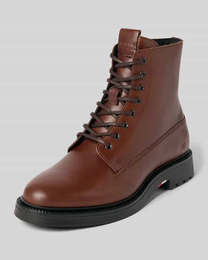 Tommy Hilfiger Stiefel aus echtem Leder mit Reißverschluss Cognac