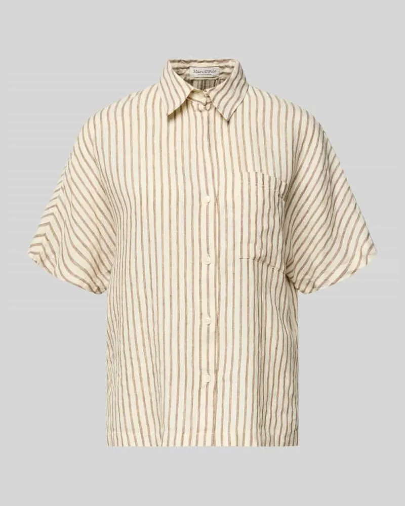 Marc O'Polo Relaxed Fit Kurzarmbluse aus reinem Leinen Weiss
