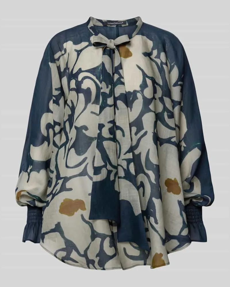 Luisa Cerano Bluse mit Schluppe und Volantärmeln Dunkelblau