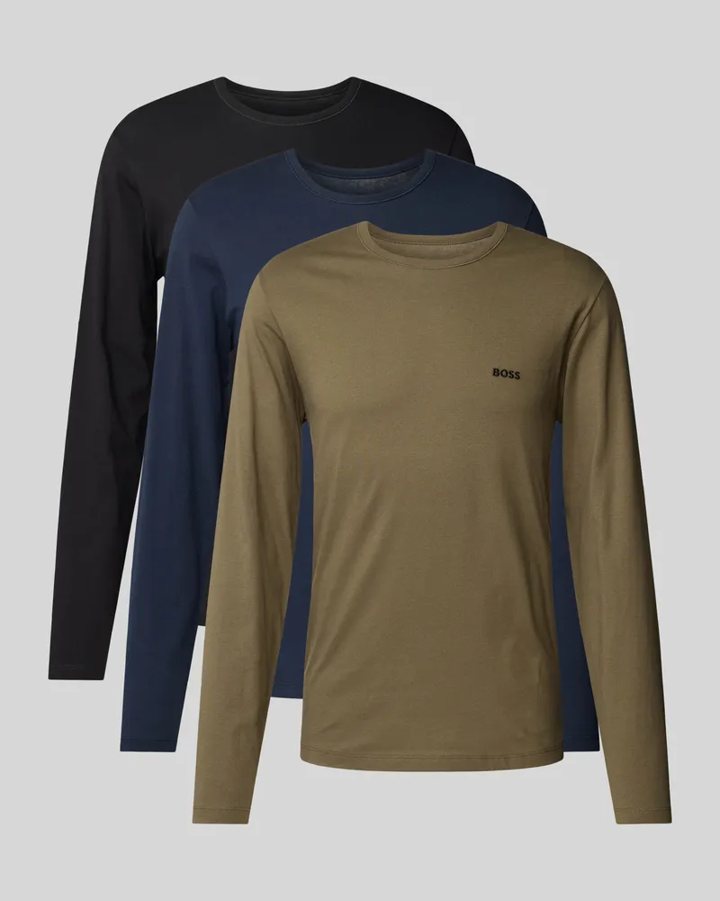 HUGO BOSS Longsleeve mit Label-Stitching im 3er-Pack Oliv