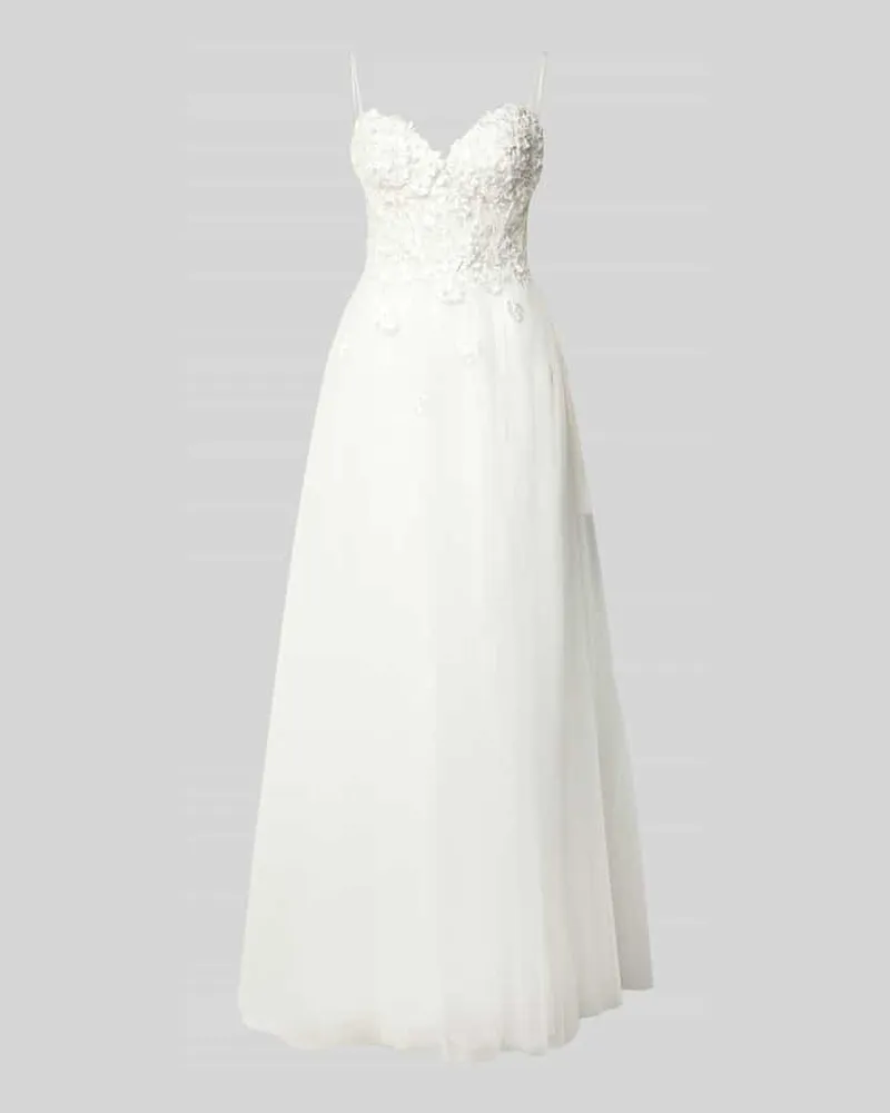 LUXUAR Abendkleid mit Perlen und Spaghettiträgern Offwhite