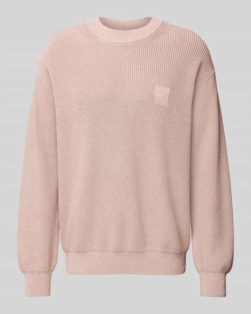 HUGO BOSS Strickpullover mit Label-Detail Modell 'Acircolo Hellrosa
