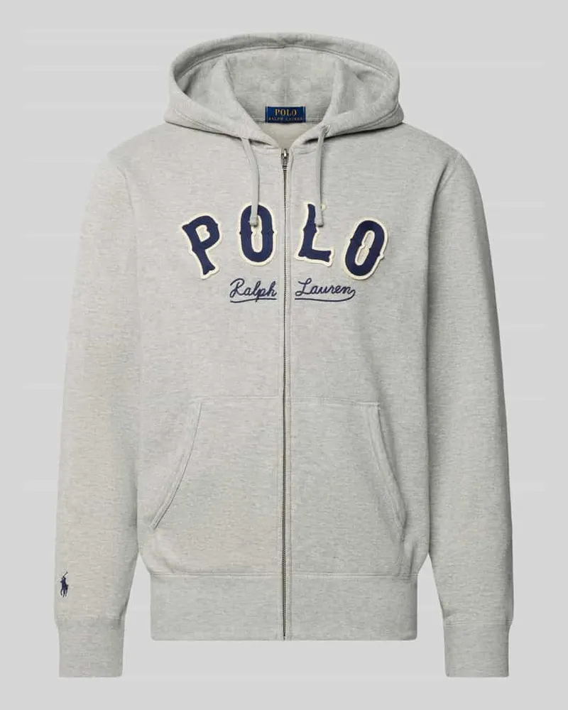 Ralph Lauren Sweatjacke mit Label-Stitching und Känguru-Tasche Hellgrau