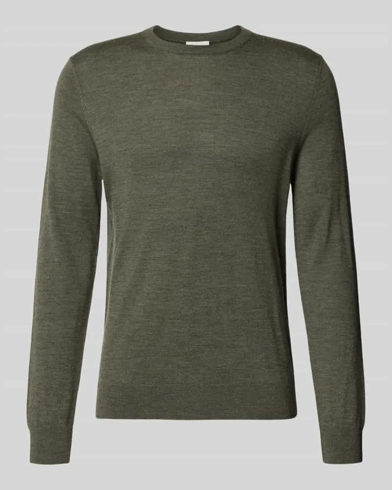 Profuomo Regular Fit Strickpullover aus reiner Wolle Dunkelgruen