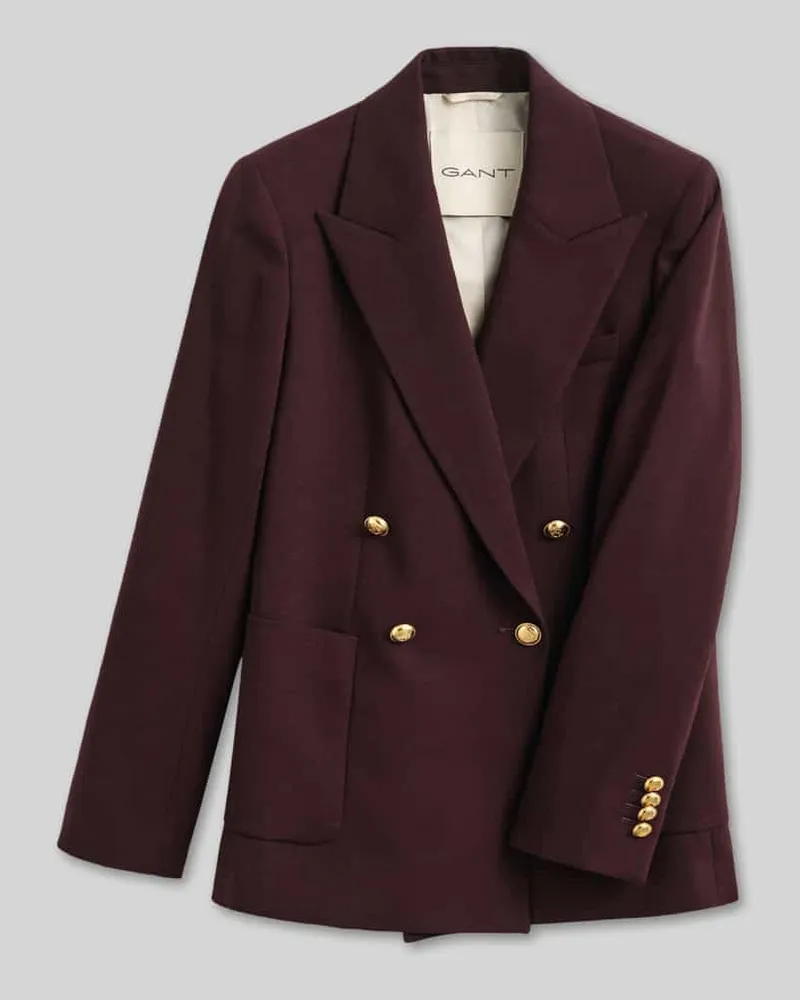 Gant Regular Fit Kurzblazer aus Woll-Mix mit goldenen Knöpfen Bordeaux