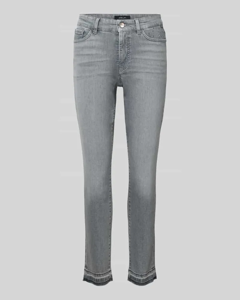 Marc Cain Slim Fit Jeans im Used-Look mit Ziersteinen Hellgrau