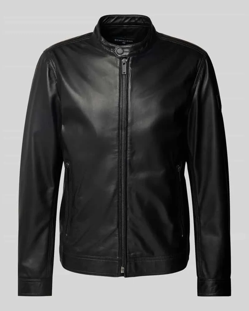 Strellson Slim Fit Lederjacke mit Reißverschlusstaschen Modell 'JACE Black