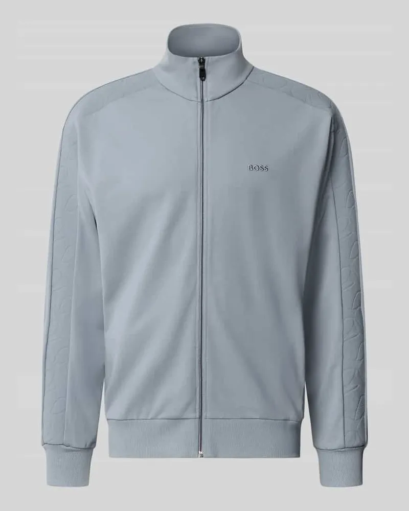 HUGO BOSS Regular Fit Sweatjacke aus Viskose-Mix Modell 'SW_Union Tape FZ Rauchblau