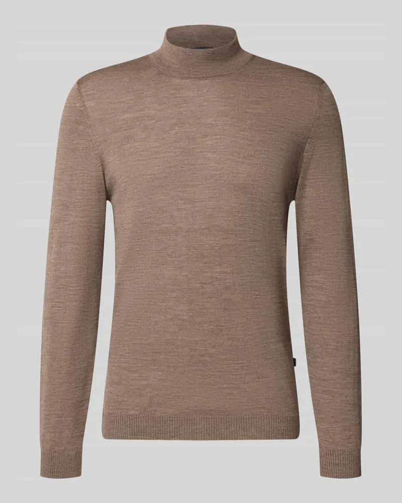 Maerz Strickpullover aus Schurwolle mit Stehkragen Dunkelbraun