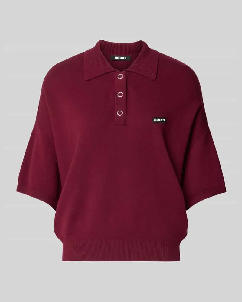 ROTATE Birger Christensen Cropped Boxy Fit Strick-Poloshirt Bordeaux
