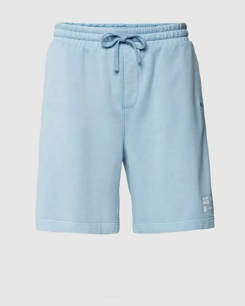 HUGO BOSS Regular Fit Sweatshorts mit Label-Stitching Hellblau