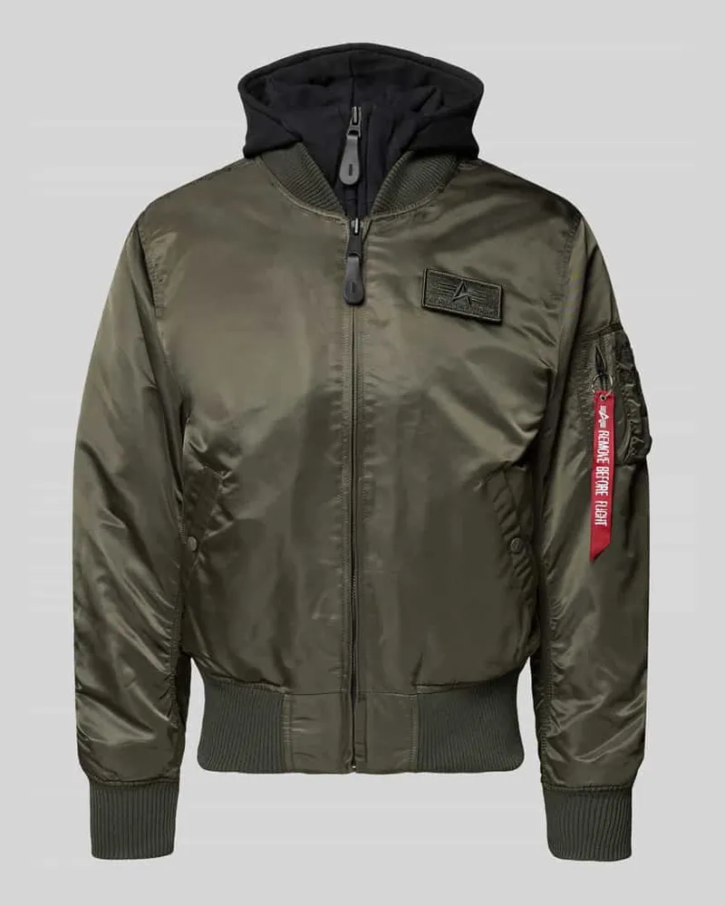 Alpha Industries Bomberjacke mit Kapuze und Label-Stitching Dunkelgruen