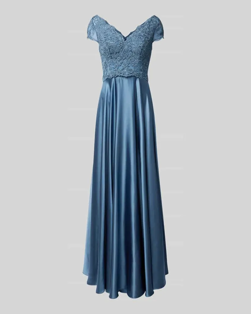 LUXUAR Abendkleid mit Strassstein- und Spitzenbesatz Rauchblau