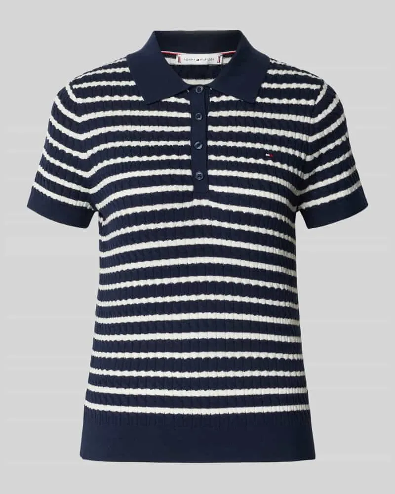 Tommy Hilfiger Regular Fit Strickshirt mit Zopfmuster Marine