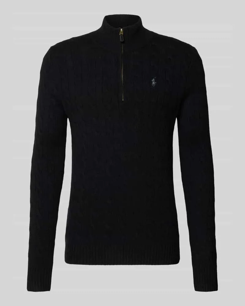 Ralph Lauren Strickpullover aus Baumwoll-Kaschmir-Mix mit Stehkragen Black