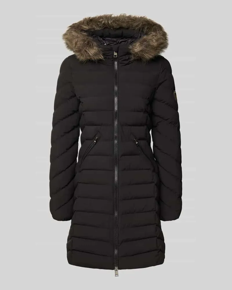 Superdry. Regular Fit Steppmantel mit Kunstfellbesatz Modell 'Fuji Black
