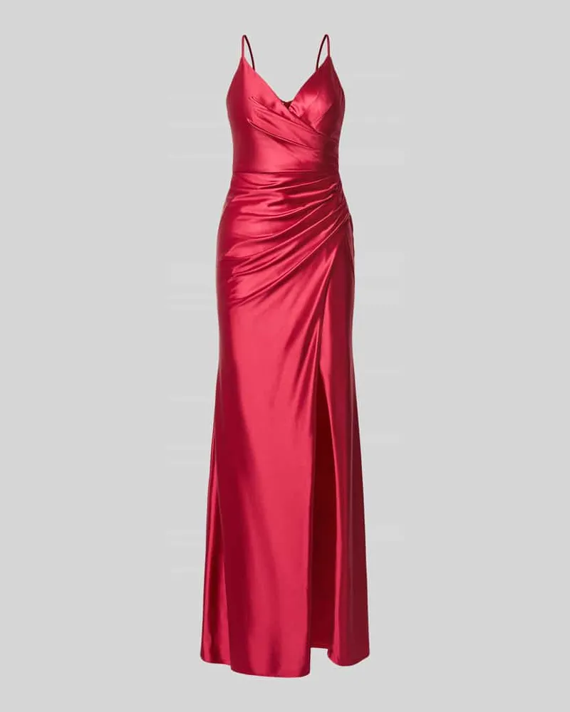 LUXUAR Maxikleid aus Satin mit Drapierungen und Gehschlitz Bordeaux