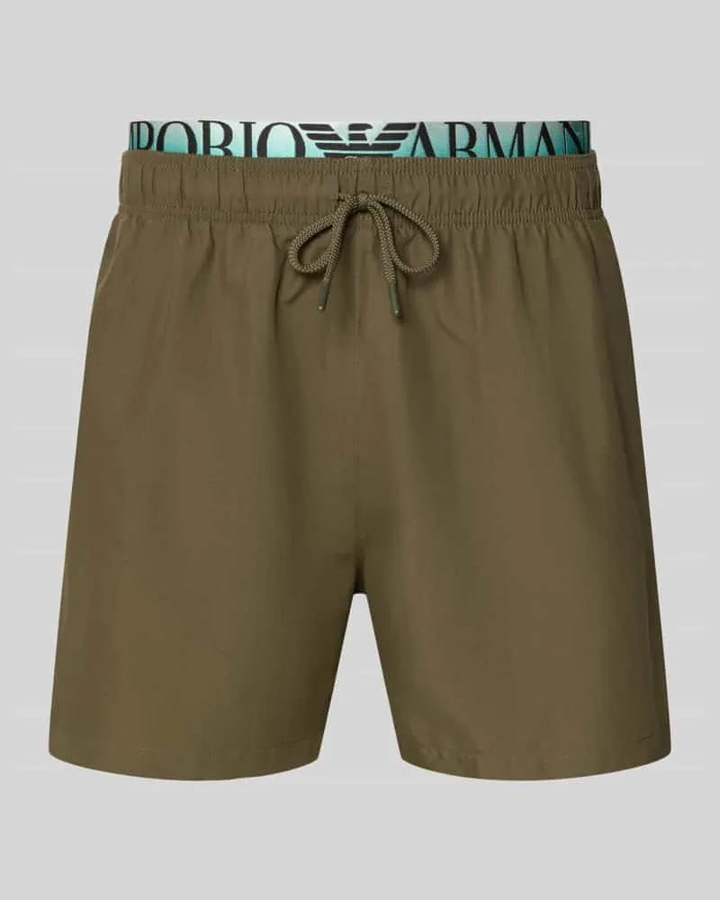 Emporio Armani Relaxed Fit Badeshorts mit Logo-Stitching Oliv