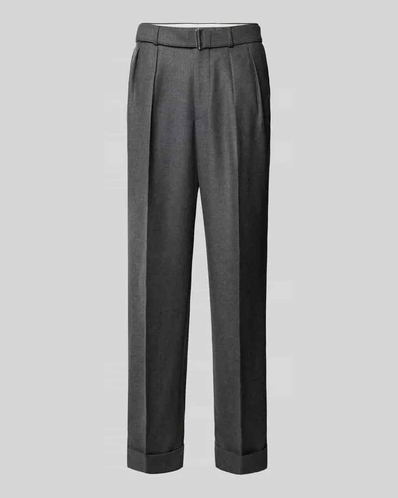 Officine Generale Regular Fit Bundfaltenhose aus Schurwolle mit Umschlag Dunkelgrau
