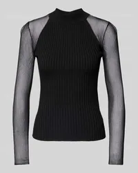 HUGO BOSS Strickshirt mit semintransparenten Ärmeln Modell 'Stassi Black